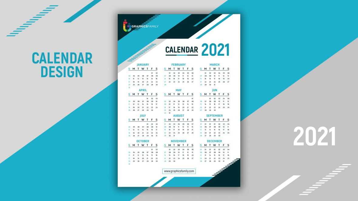 Geometric Style Professional 2021 Calendar Blue Design Template Free Vector