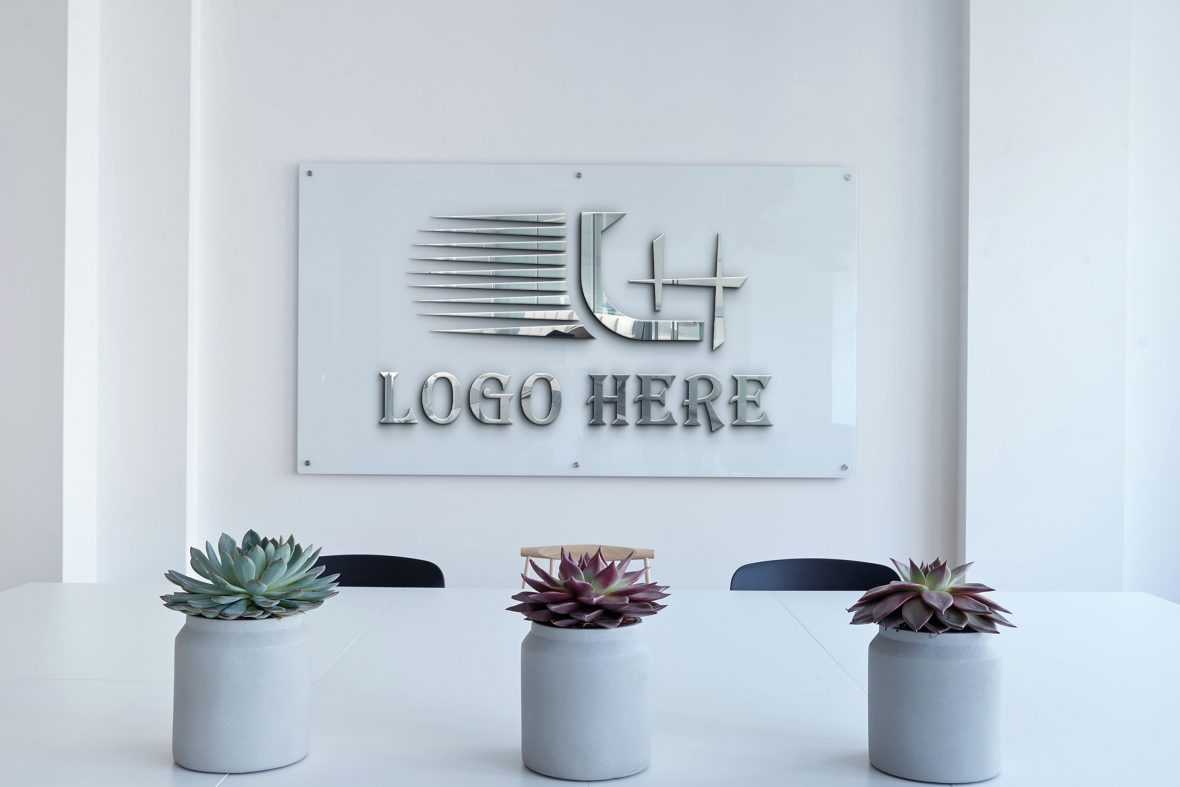 Glass Logo Mockup on Office Glass Board