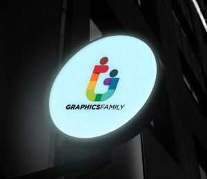 Glowing Circular Shop Sign Logo Mockup
