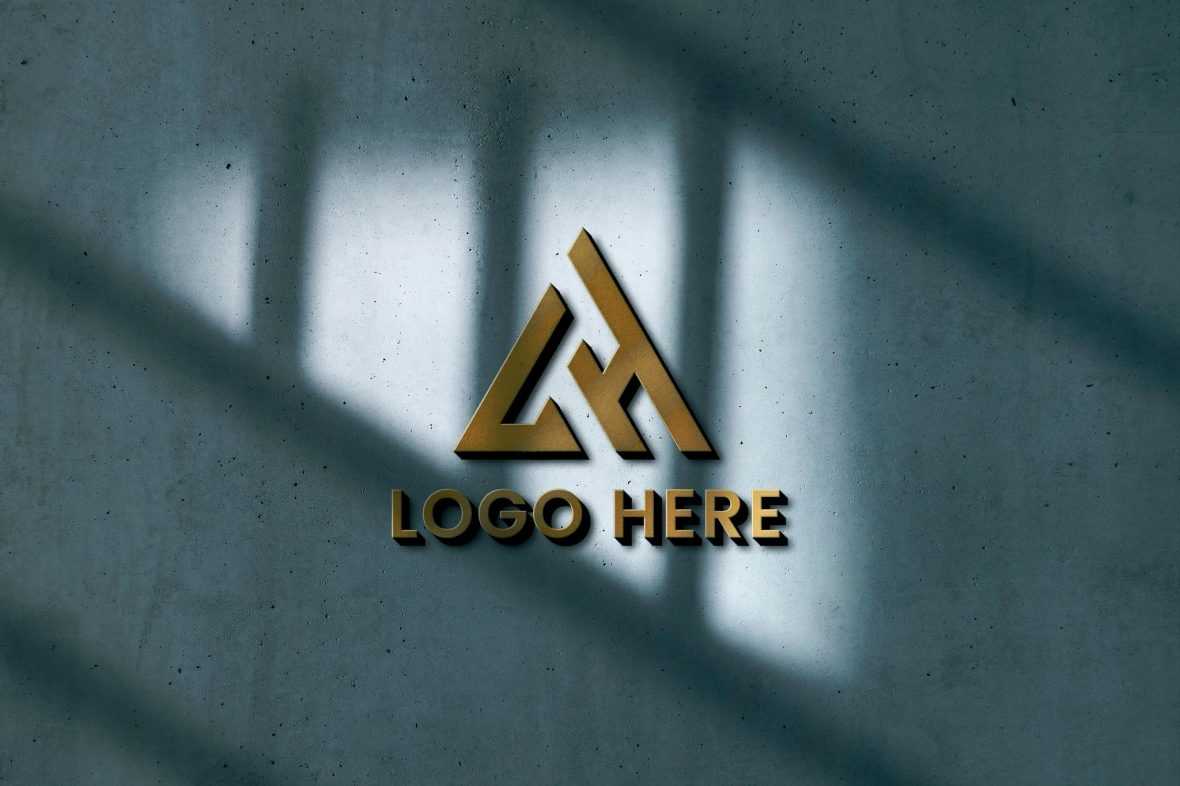 Golden 3D Logo Mockup on Black Wall