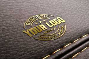Golden Logo Mockup on Black Leather