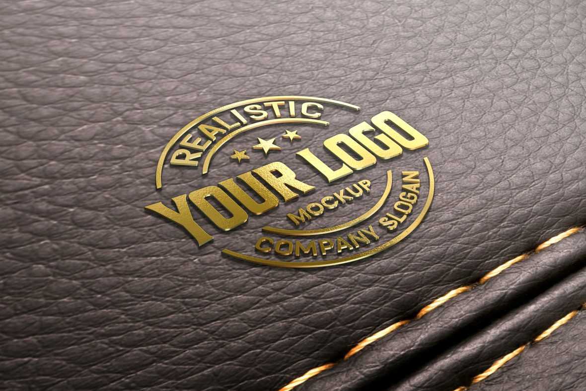 Golden Logo Mockup on Black Leather