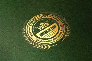 Golden Logo Mockup on Green Surface