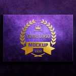 Golden Logo Mockup on Purple Abstract Background