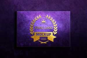 Golden Logo Mockup on Purple Abstract Background