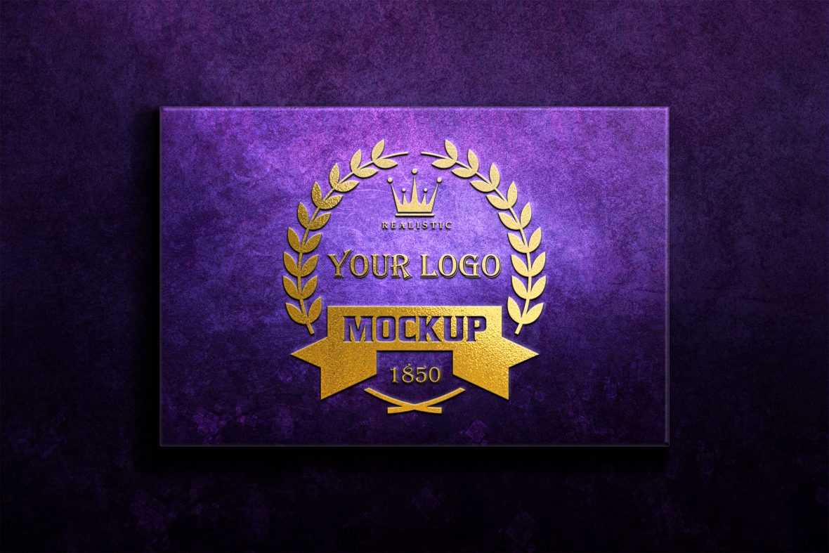 Golden Logo Mockup on Purple Abstract Background