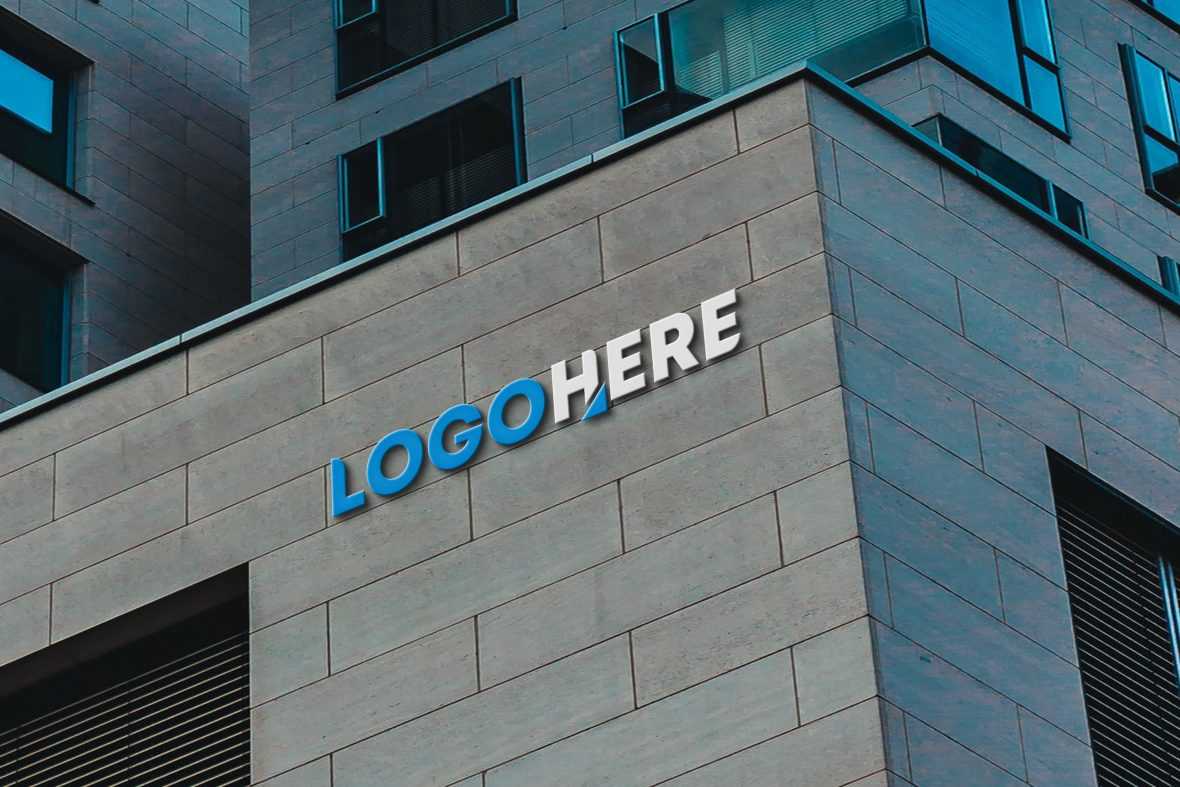 Gray Brick office building 3D logo mockup