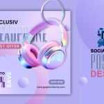 Headphone Social Media & Instagram Post Template Design - Download Grátis Headphone Social Media & Instagram Post Template Design