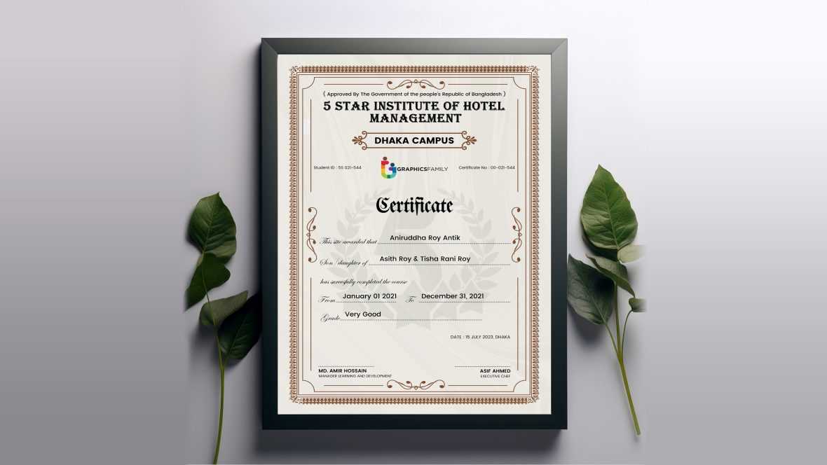 Hotel Management & Tourism Training Certificate Template Design
