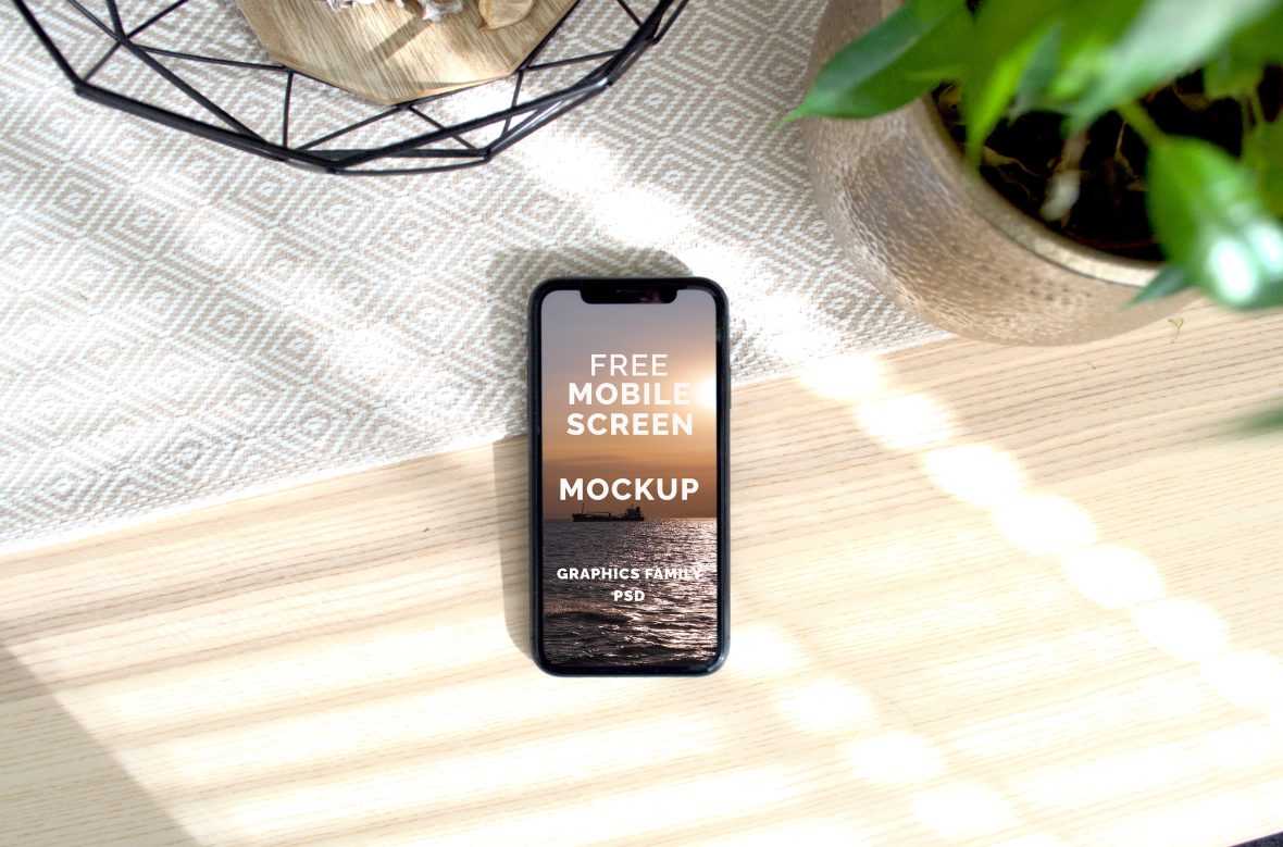 iPhone Screen on Table Design Mockup