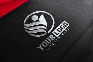 Logo Mockup on Black and Red Textile Background