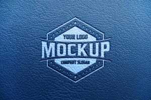 Logo Mockup on Blue Leather Background