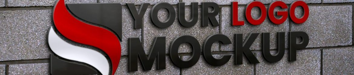 Logo Mockup on Gray Concrete Wall Bricks