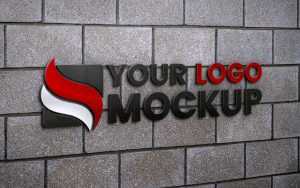 Logo Mockup on Gray Concrete Wall Bricks