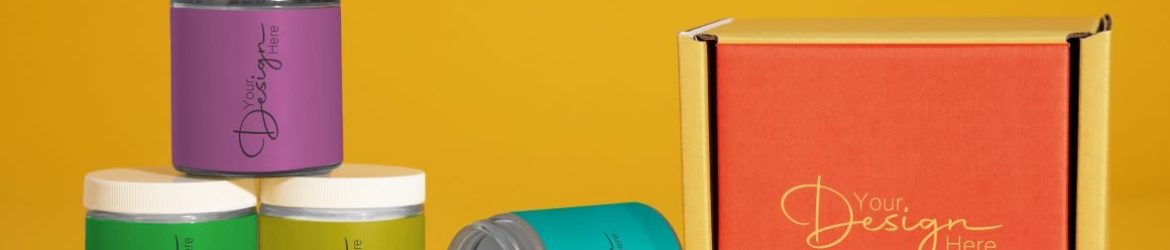 Medicine jar set with box design mockup