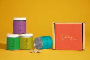 Medicine jar set with box design mockup