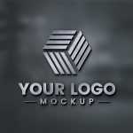 Metal Finish 3D Logo Mockup On Dark Glass Wall