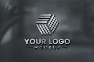 Metal Finish 3D Logo Mockup On Dark Glass Wall