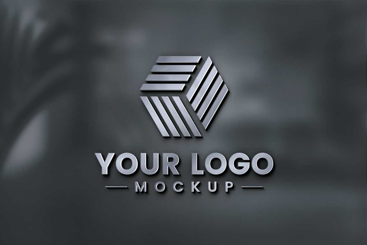 Metal Finish 3D Logo Mockup On Dark Glass Wall