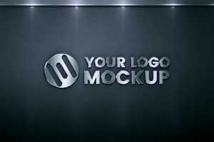Metal Sign Logo Mockup on Black Wall