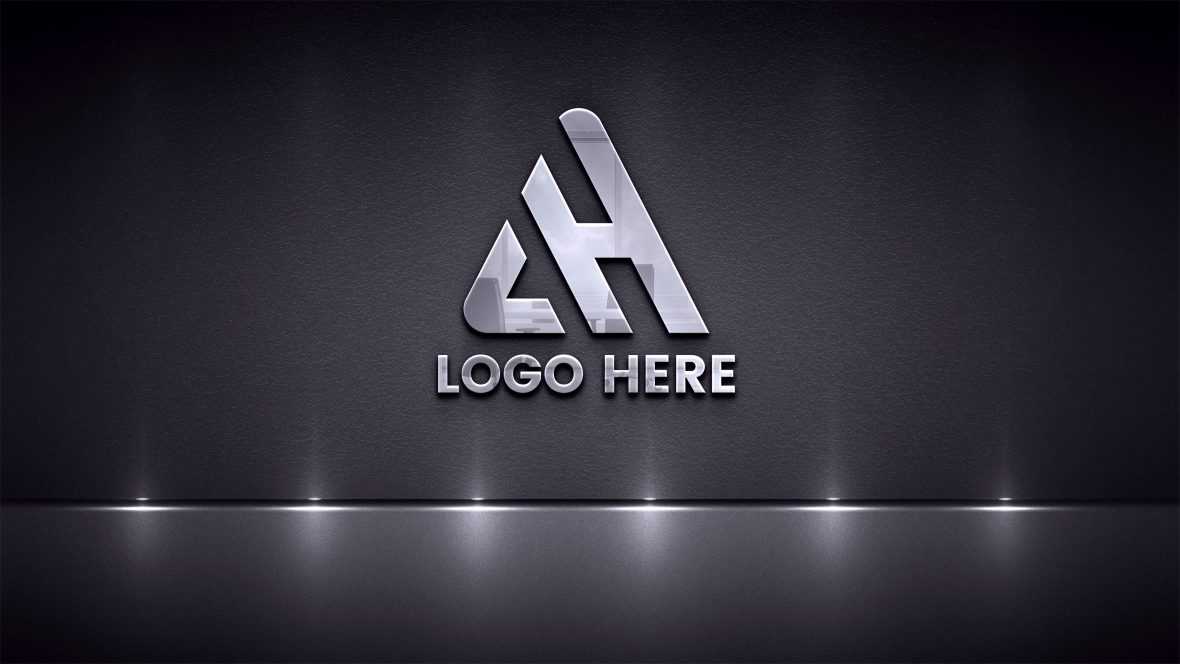 Metallic Logo Mockup on Dark Wall