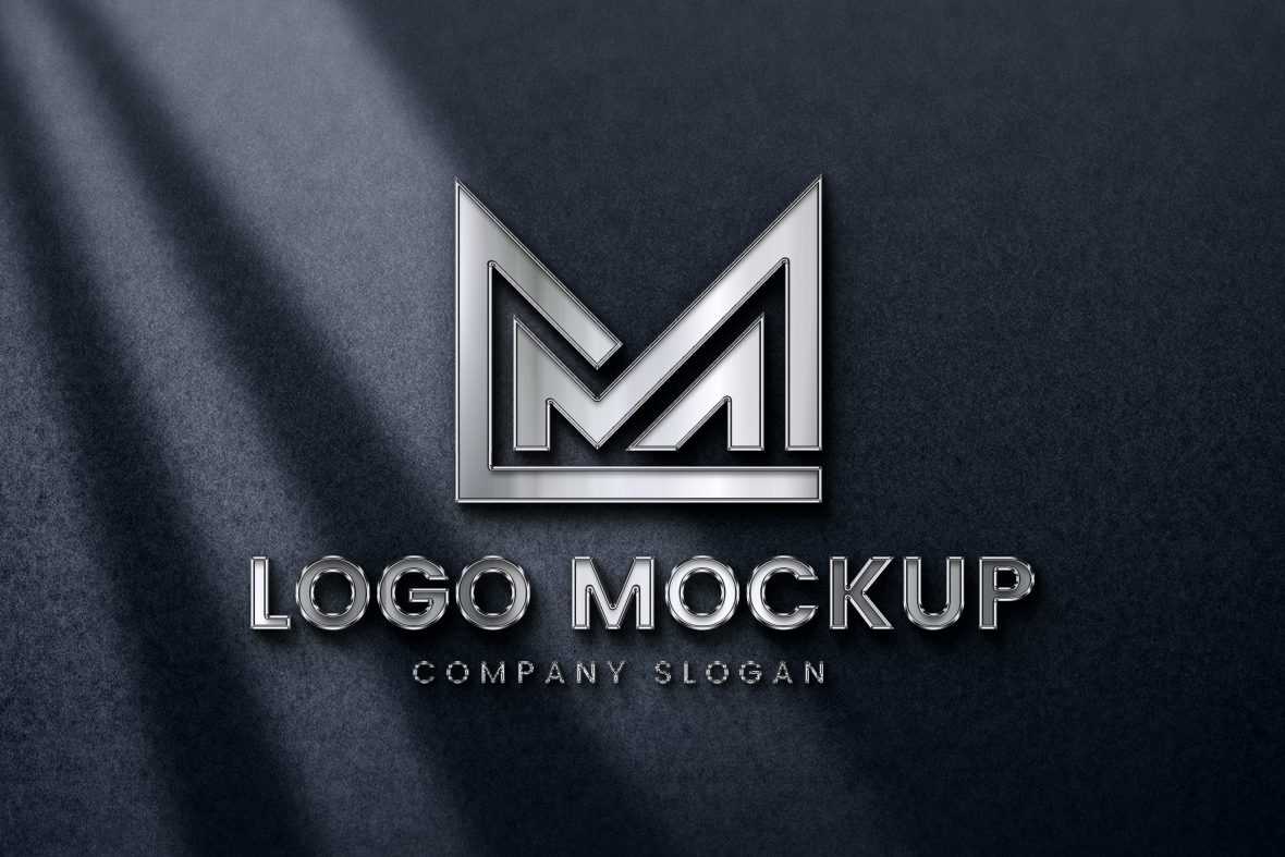 Mirrored 3D wall logo mockup