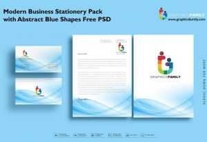 Modern Business Stationery Pack with Abstract Blue Shapes Free Psd