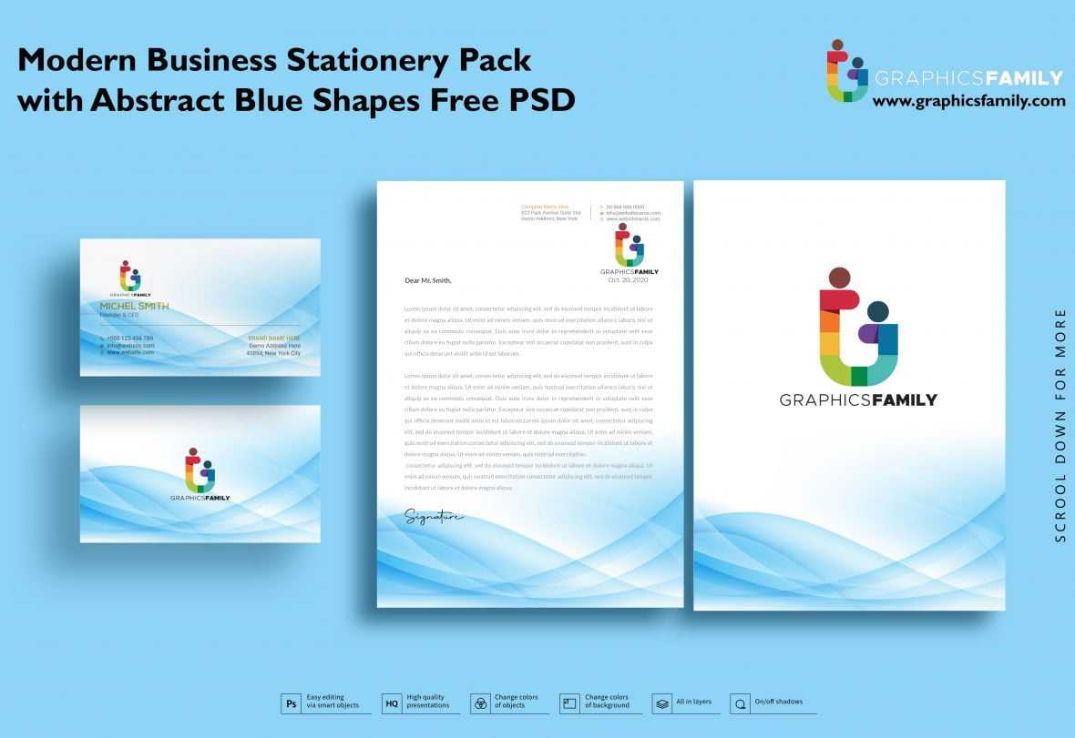Modern Business Stationery Pack with Abstract Blue Shapes Free Psd