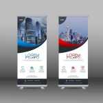 Modern company rollup banner in blue and red color