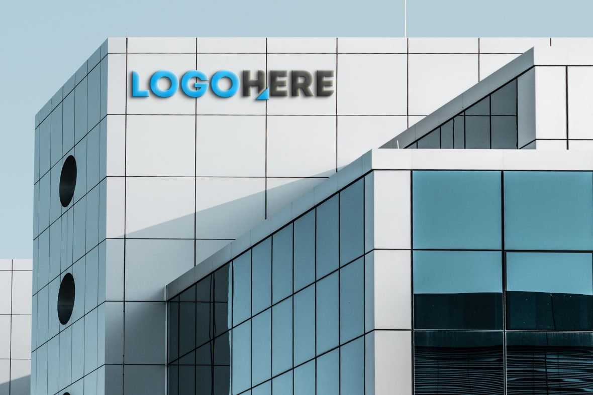 Modern Office Building 3D Logo Mockup