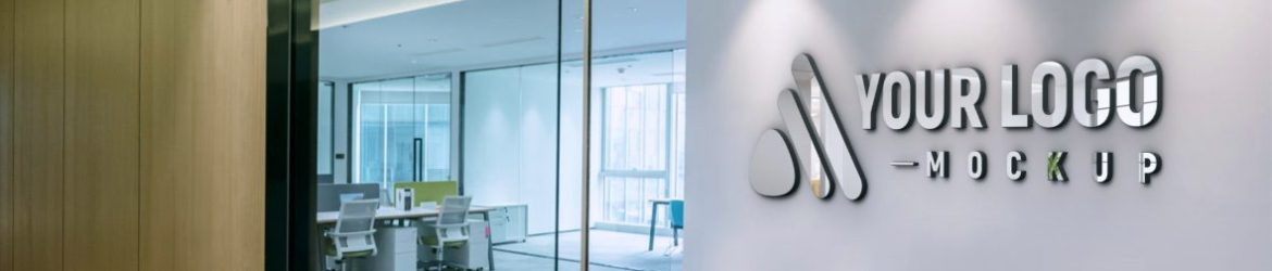Office Background 3D Glass Logo Mockup Office Background 3D Glass Logo Mockup