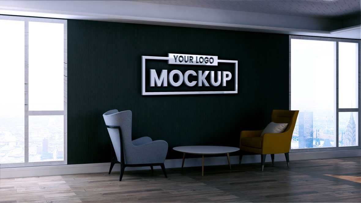 Office Building With Black Wall Logo Mockup Design