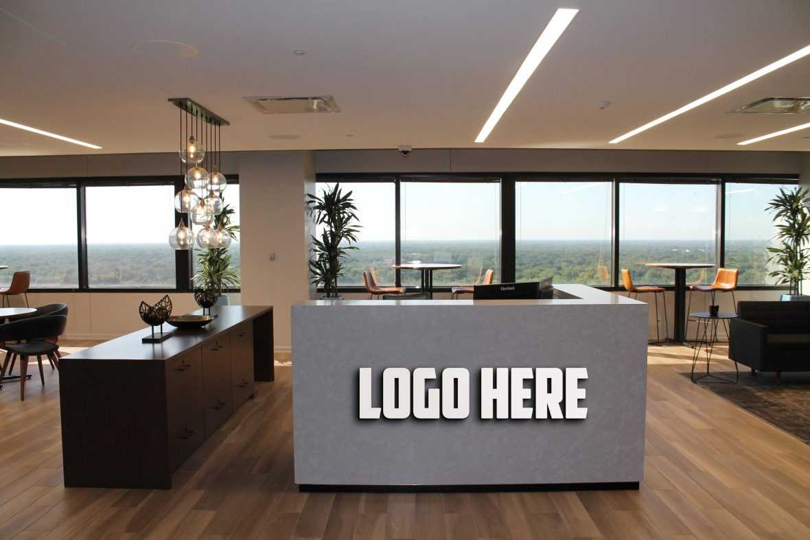 Office Desk Mockup with Modern 3D Logo