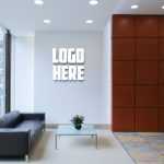 Office Room Logo Mockup with White 3D Wall Logo