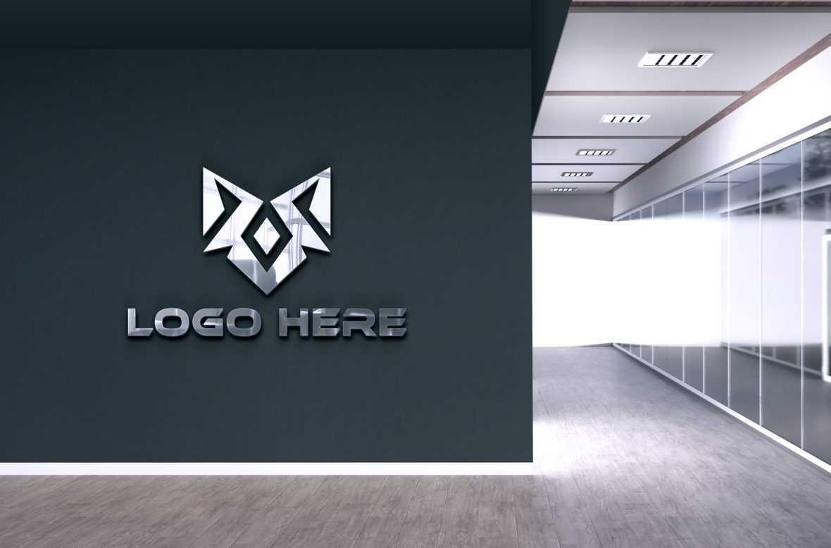 Office Wall 3D Silver Logo Mockup
