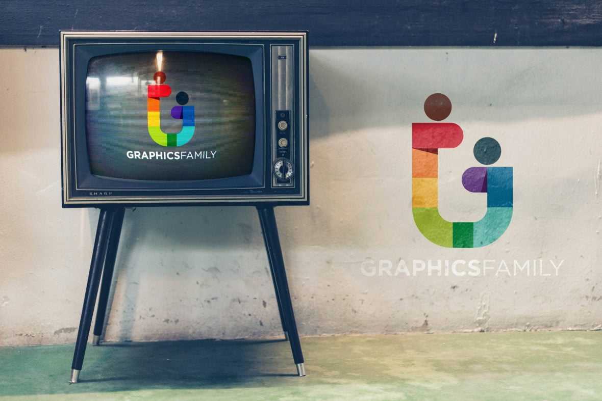 Old TV Glitch Logo Mockup