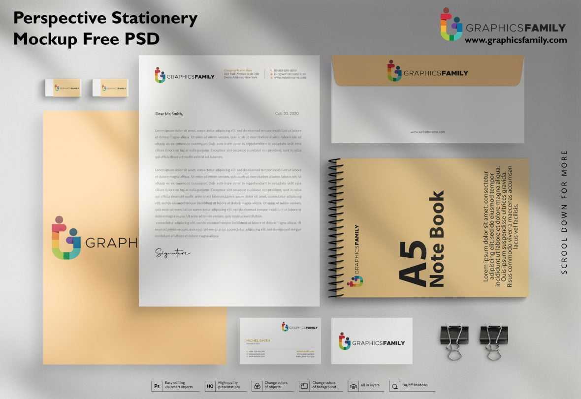 Perspective Stationery Mockup Free PSD