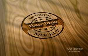 Photorealistic Laser cut Engraved Wood Logo Mockup