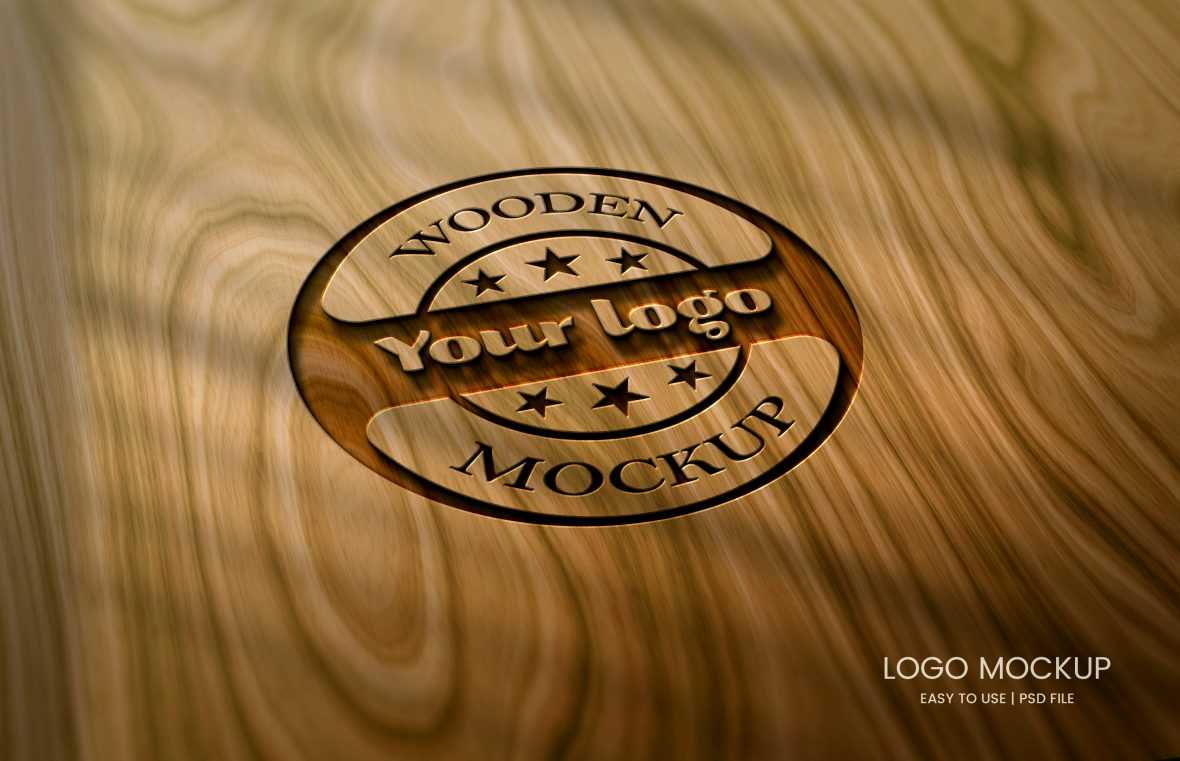 Photorealistic Laser cut Engraved Wood Logo Mockup