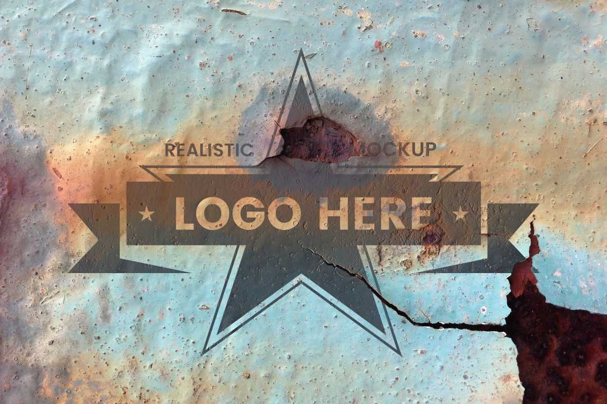 Photorealistic rusty metal logo mockup