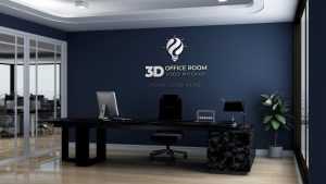 Professional 3D Minimalist Office Logo Mockup on Room Wall