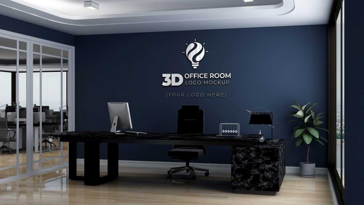Professional 3D Minimalist Office Logo Mockup on Room Wall
