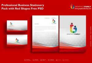 Professional Business Stationery Pack with Red Shapes Free Psd Download