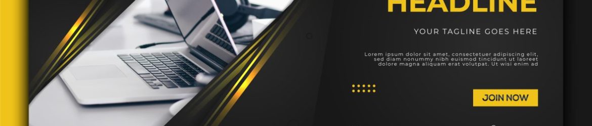 Professional website banner with yellow shapes Professional website banner with yellow shapes