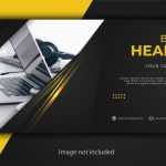 Professional website banner with yellow shapes