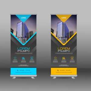 Real Estate Blue and Yellow Roll Up Template Design