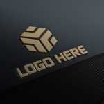 Realistic 3D gold effects logo mockup on carbon fabric