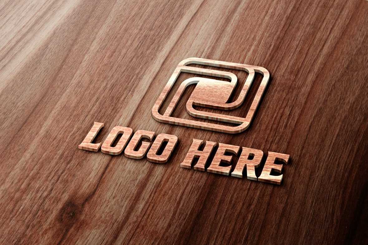 Realistic 3D Wood Logo Mockup