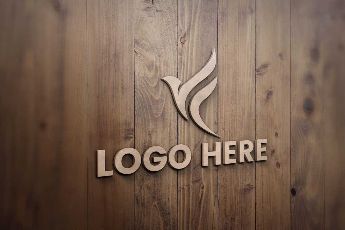 Realistic 3D Wooden Logo Mockup PSD