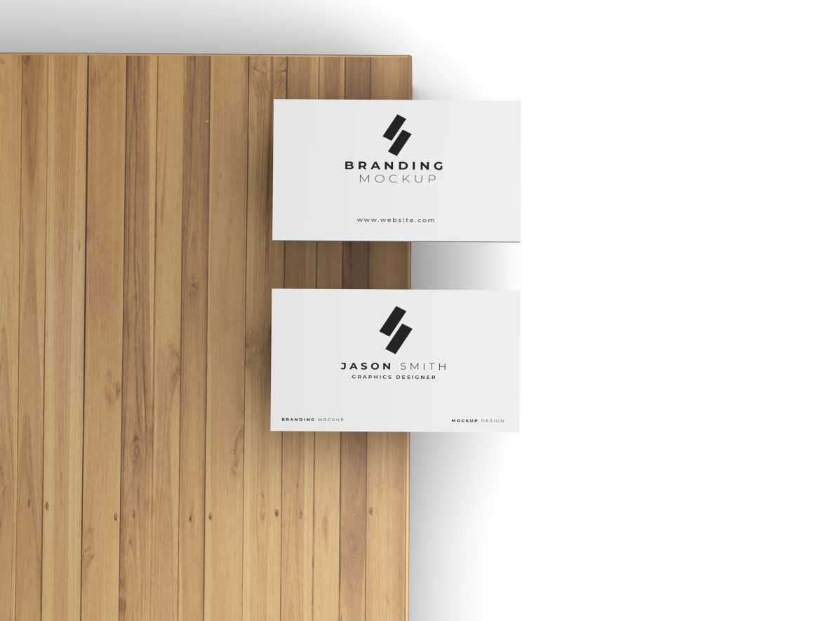 Realistic Business Card Mockup on Wood